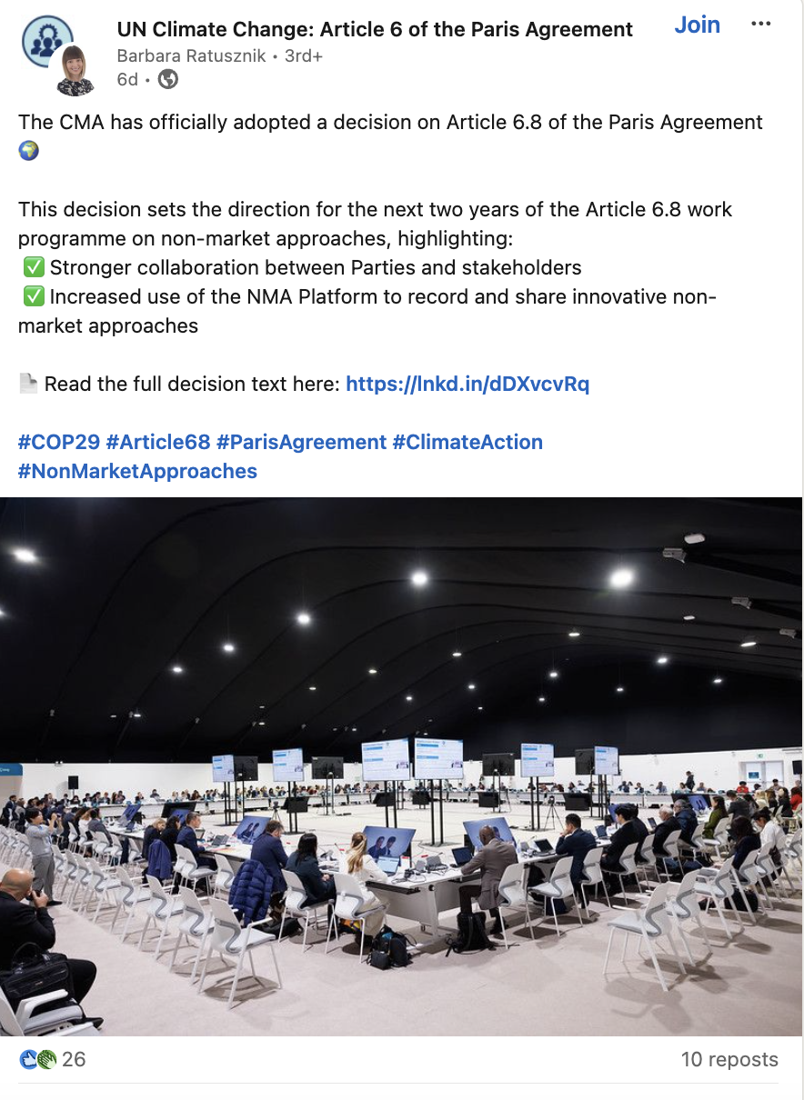 Barbara Ratusznick on LinkedIn: The CMA has officially adopted a decision on Article 6.8 of the Paris Agreement